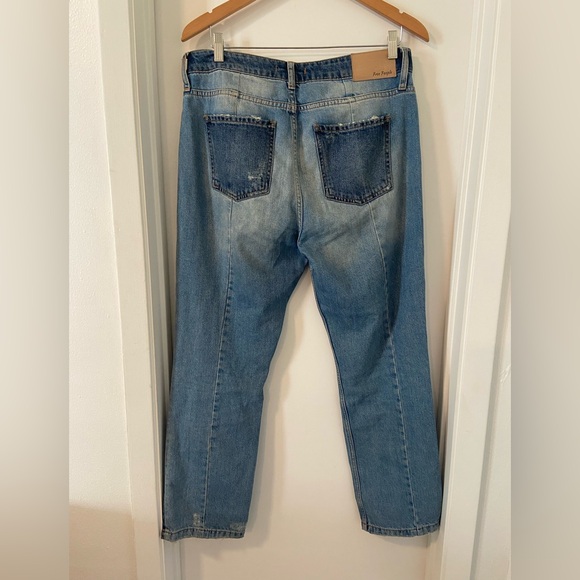 Free People patchwork distressed loose straight leg denim size 30 boho grunge - Picture 5 of 8